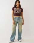 True Religion T-Shirt Crystal Buddha Keyhole Ss Bby T Fudge
