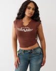 True Religion Crystal V Notch Side Ruch Top Rocky Road