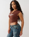 True Religion Crystal V Notch Side Ruch Top Rocky Road