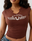 True Religion Crystal V Notch Side Ruch Top Rocky Road