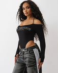 True Religion Crystal Tr Tie Ls Bodysuit Jet Black