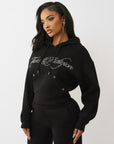 True Religion Crystal Cropped Relaxed Hoodie Jet Black
