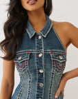 True Religion Denim Dress Halter Super T Twilight Spark