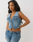 True Religion Top Lace Up Denim Melody Line