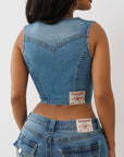True Religion Top Lace Up Denim Melody Line