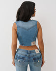 True Religion Top Lace Up Denim Melody Line