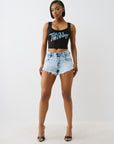 True Religion Crystal Rib Crop Tank Jet Black