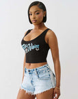 True Religion Crystal Rib Crop Tank Jet Black