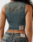 True Religion Top Lace Up Denim Warm Sand
