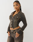 True Religion Denim Jacket Brown Denim Ls Super T Cocoa Crumble
