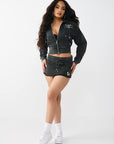 TRUE RELIGION SKIRT MINI VINTAGE WASHED JET BLACK