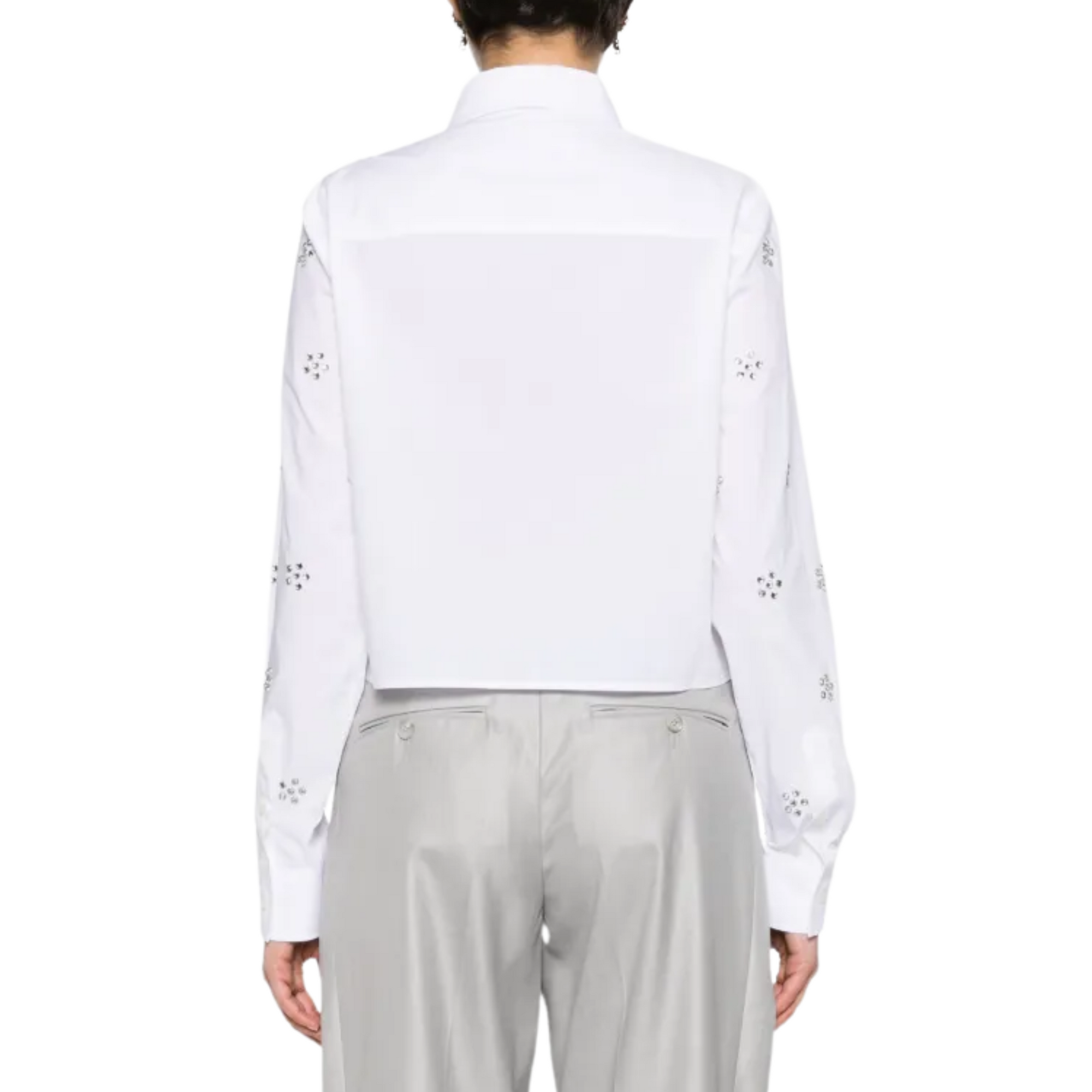Msgm Shirt Ladies Allover Stud Flowers White-AL Capone Premium
