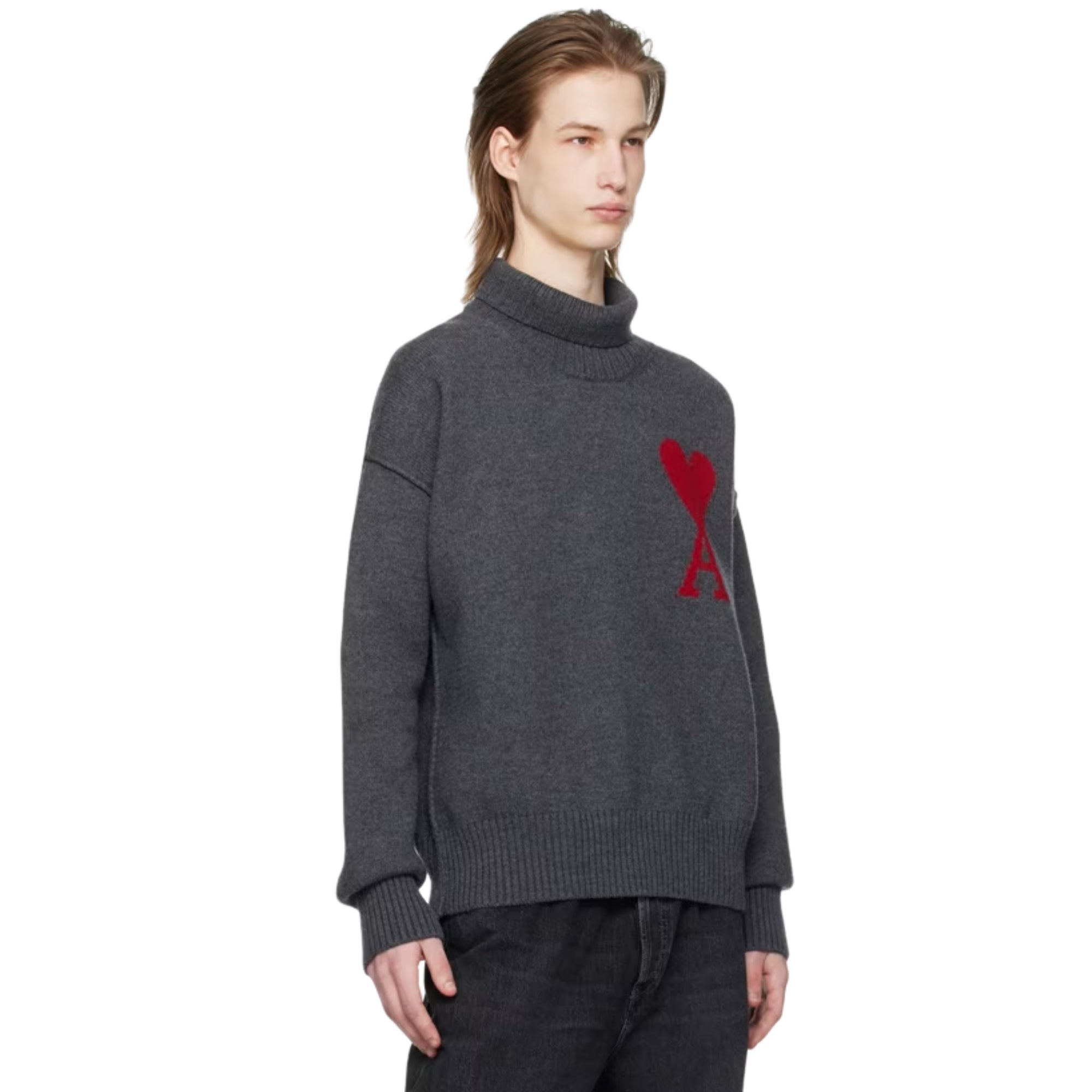 Ami Turtleneck De Coeur Logo Dark Grey-AL Capone Premium