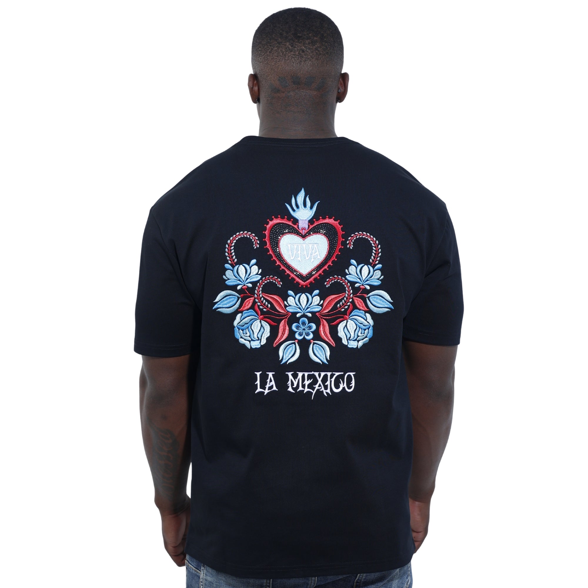 Capone T-Shirt Mexican Embroidered Viva La Mexico Black-Blue-AL Capone Premium
