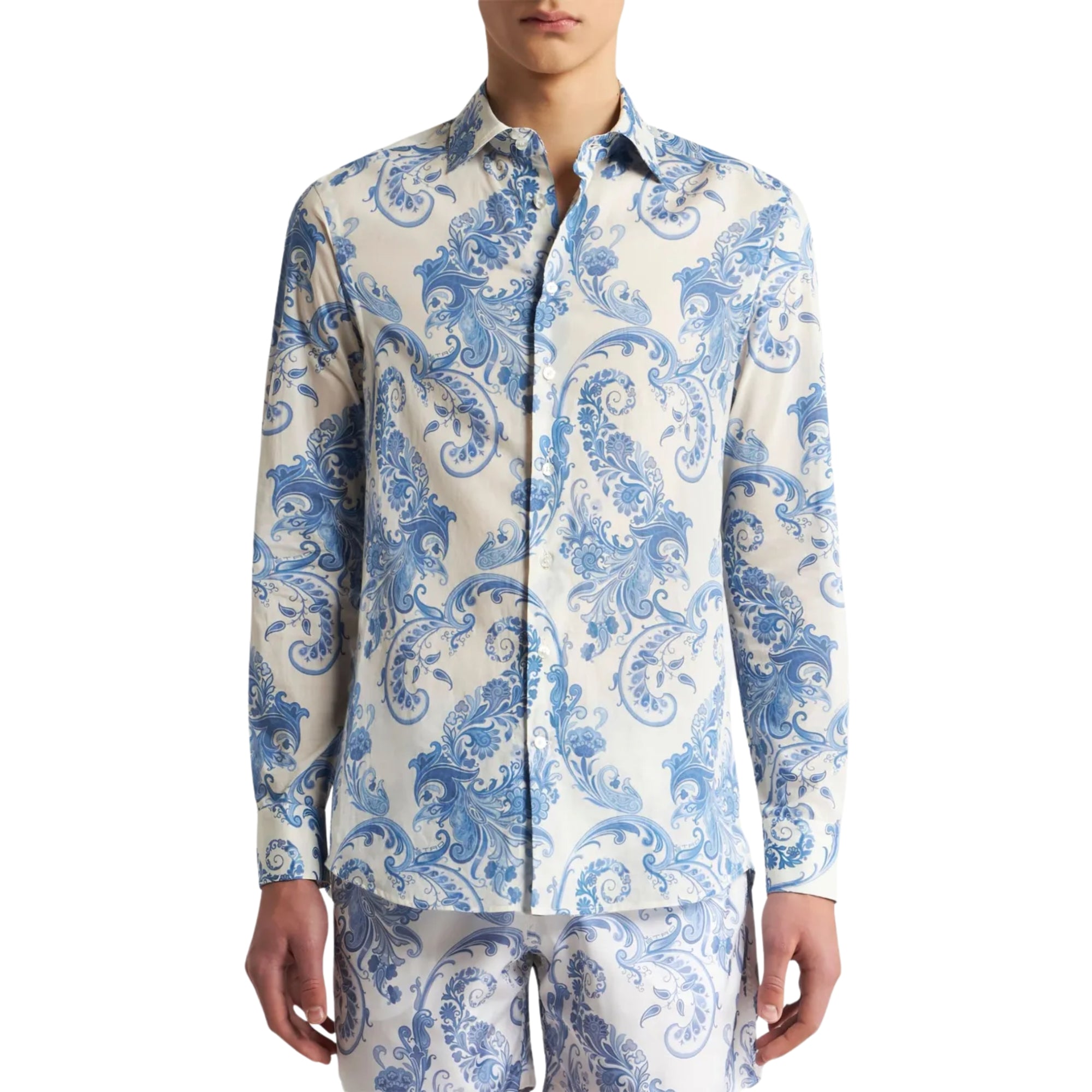 Etro Shirt Allover Paisley Print Blue-White-AL Capone Premium