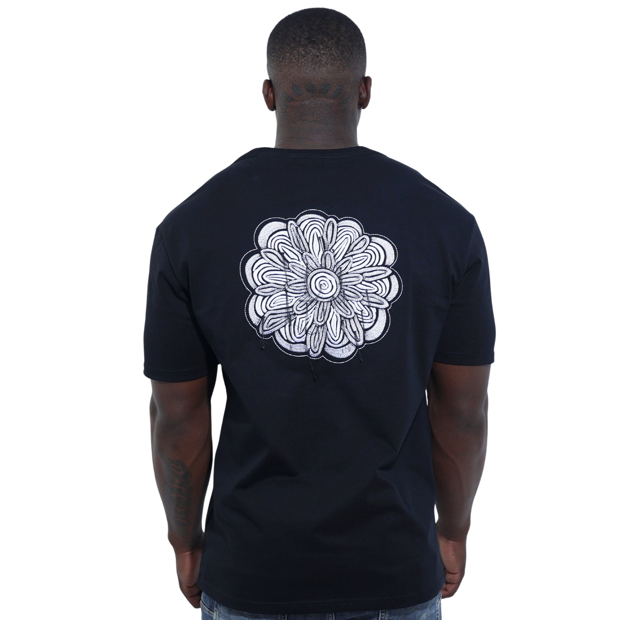 Capone T-Shirt Mexican Embroidered Flower Black-White-AL Capone Premium