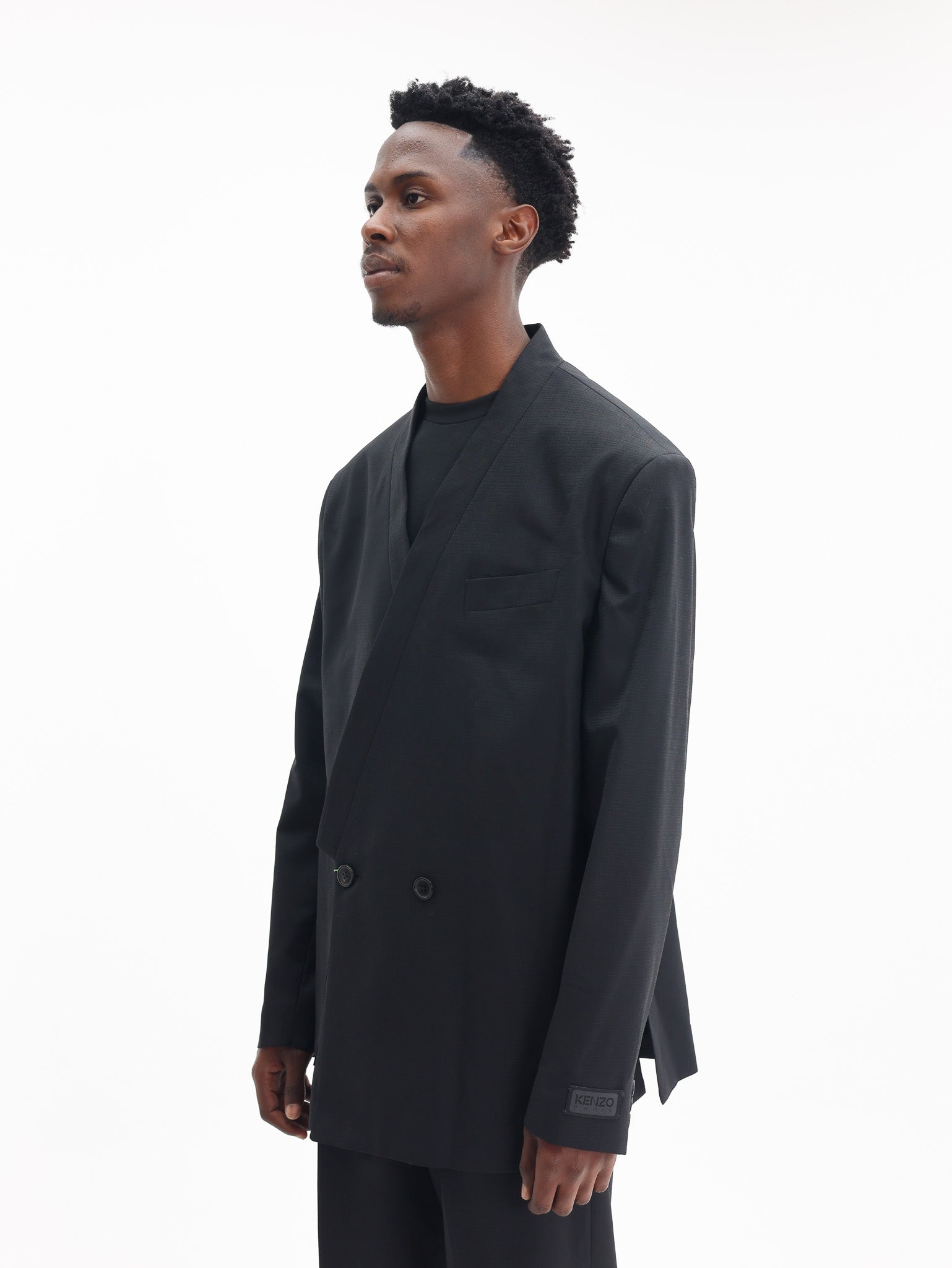 Kenzo Weave Blazer Tailored Wool Jacquard Black-AL Capone Premium