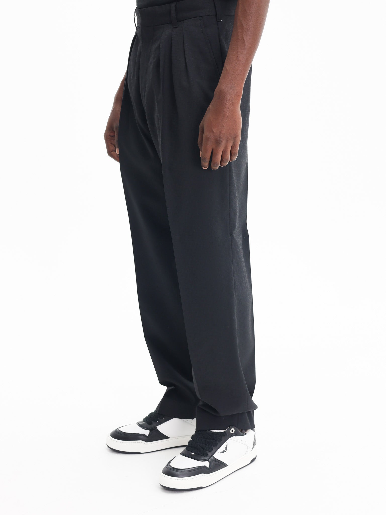Kenzo Weave Pants Pleated Wool Jacquard Black-AL Capone Premium