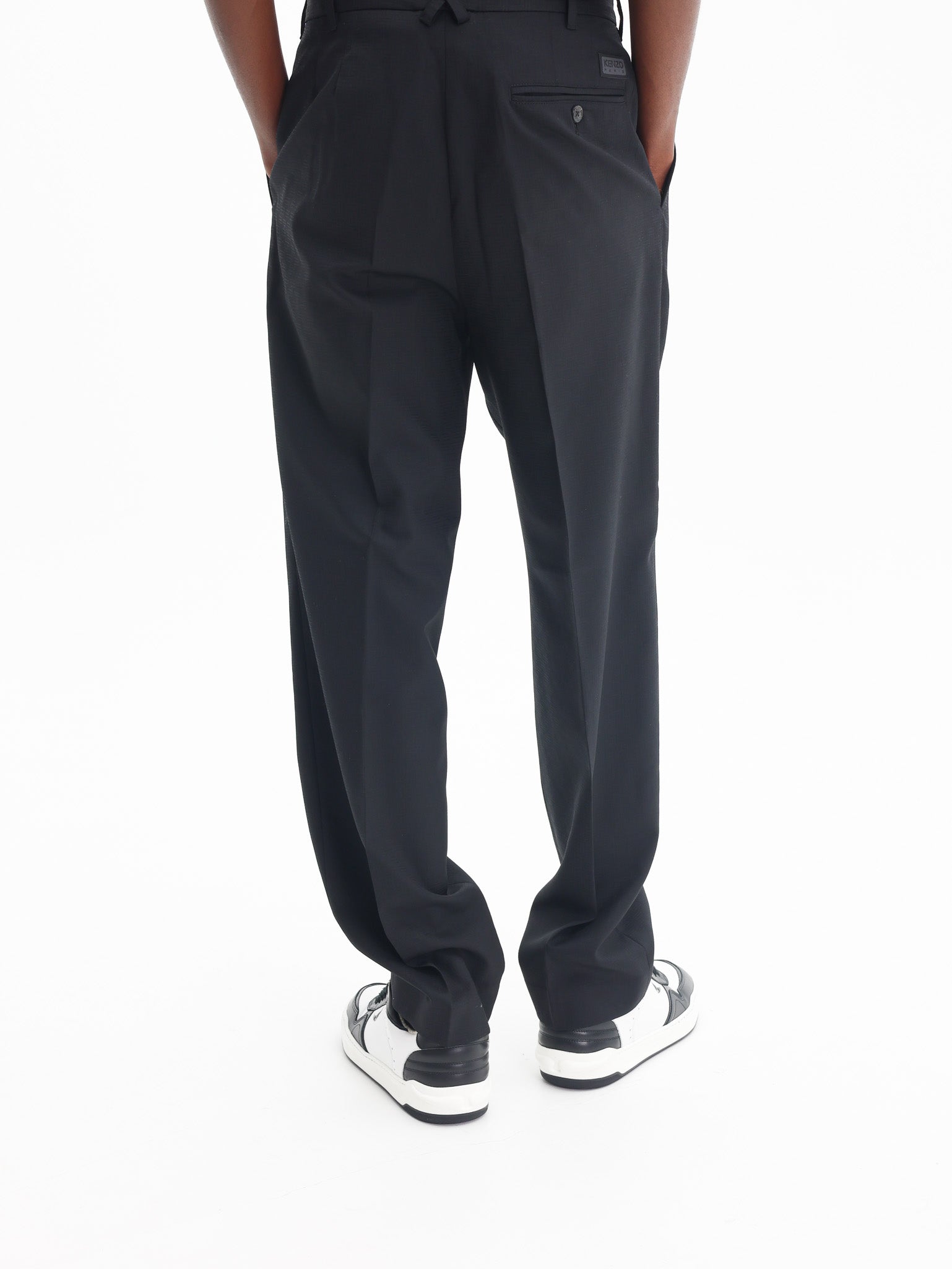 Kenzo Weave Pants Pleated Wool Jacquard Black-AL Capone Premium