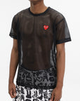 Comme Des Garcons T-Shirt Red Emblem Mesh Black
