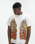 Who Decides War T-Shirt Rhinestone Flame Glass Jersey Cloud-Multi