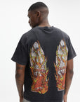 Who Decides War T-Shirt Rhinestone Flame Glass Jersey Coal