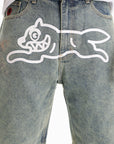 Ice-cream Shorts White Dog Logo Denim Vintage Wash