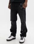 Purple Jeans Knee Slit Paint Black