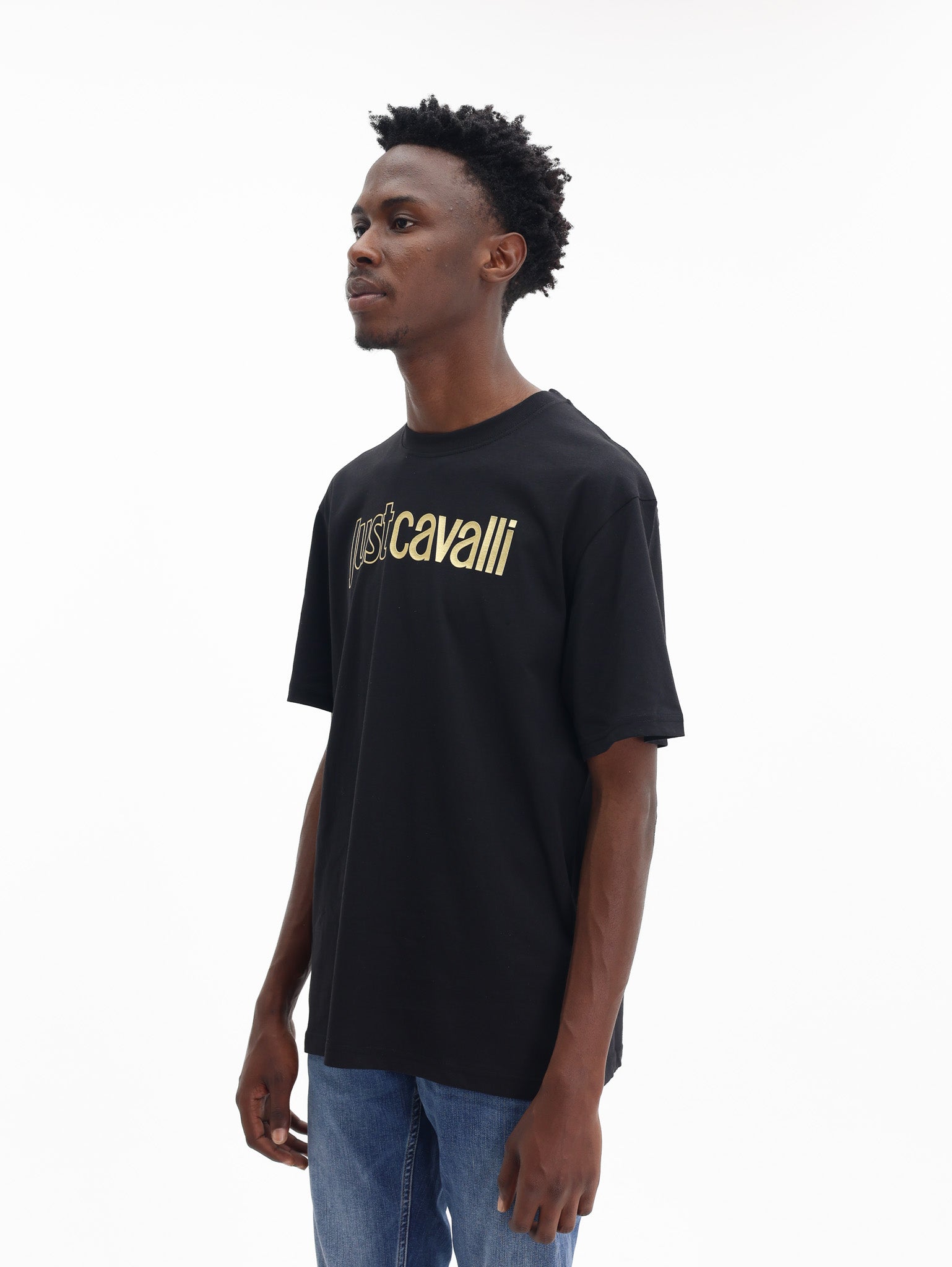 Just Cavalli T-Shirt Logo Gold Mat Black-AL Capone Premium