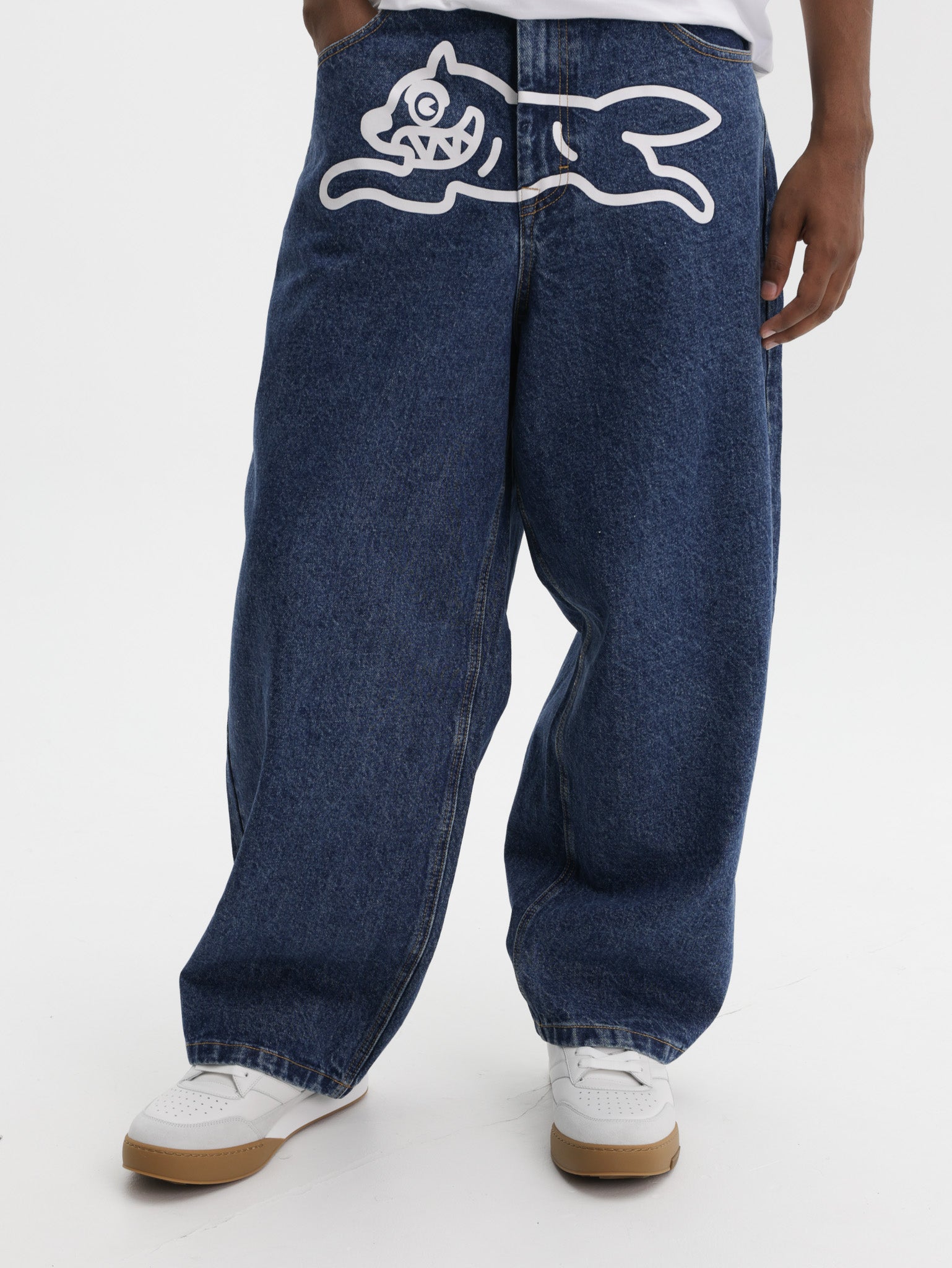 Ice Cream Running Dog Triple Scoop Denim Pants Mid Wash Blue - AL