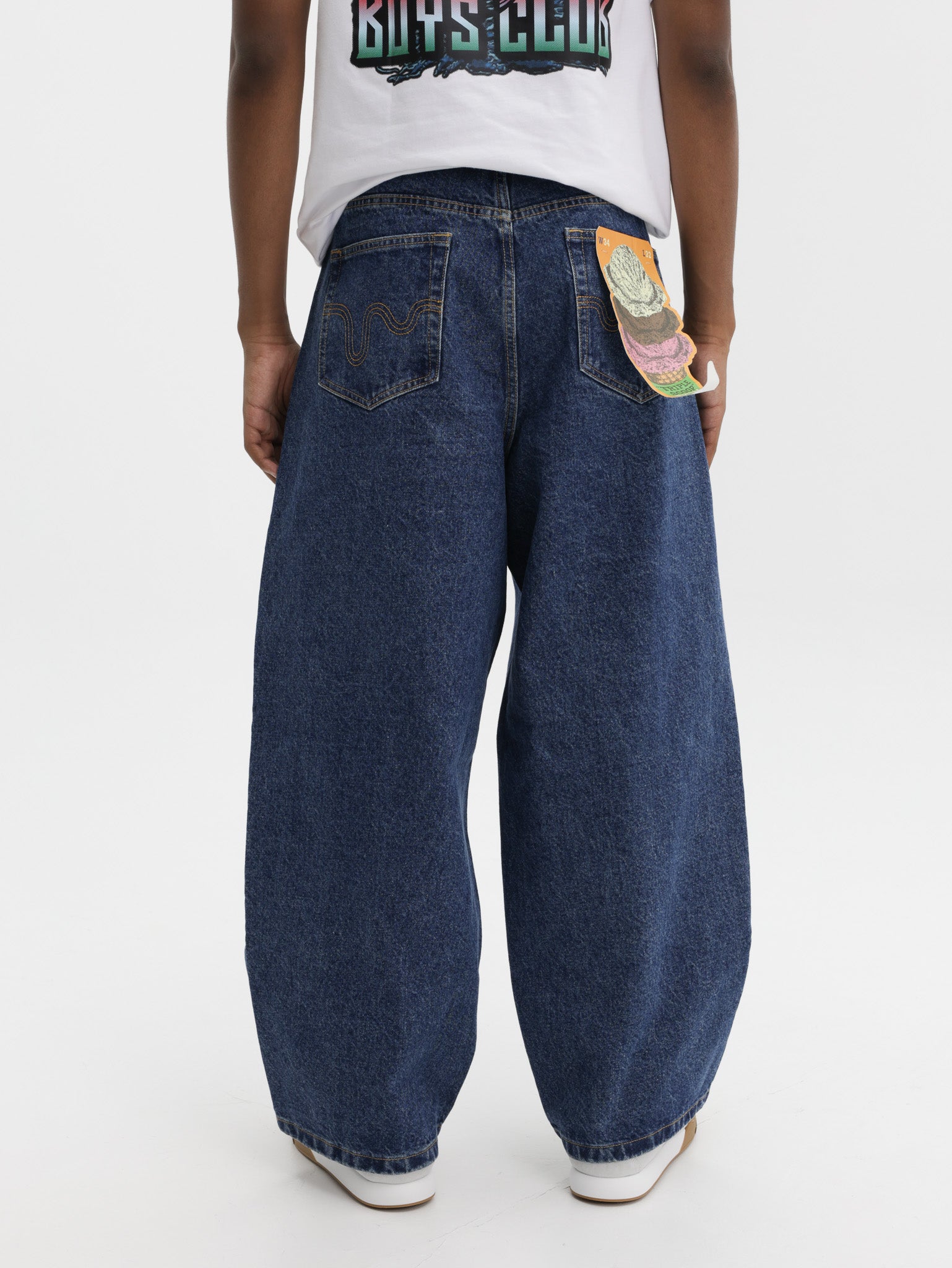Ice Cream Running Dog Triple Scoop Denim Pants Mid Wash Blue - AL