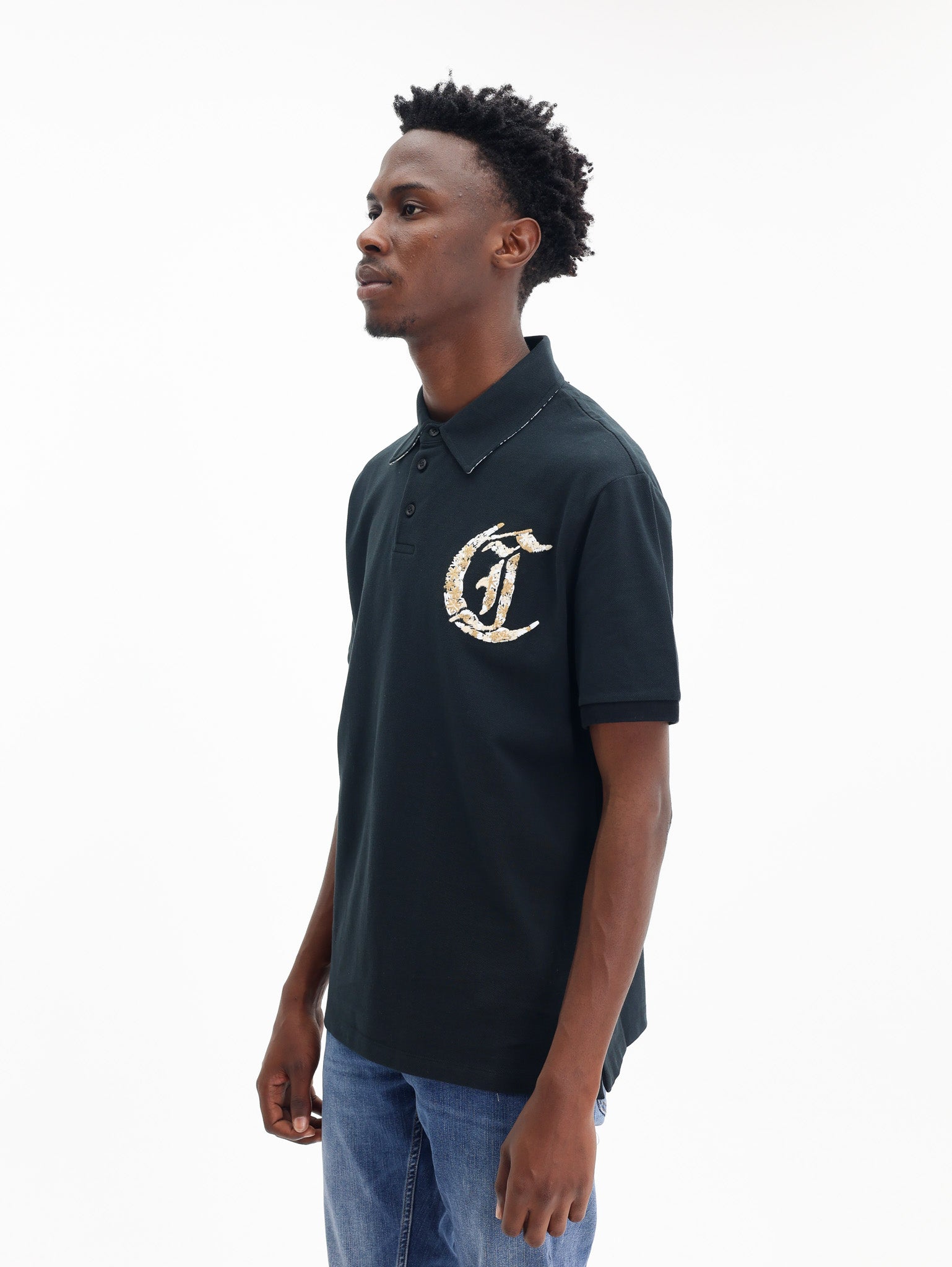 Just Cavalli Golfer Flower Embroidery Black-AL Capone Premium