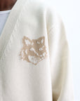 Maison Kitsune Cardigan Fox Head Intarsia Ecru-Tan Beige