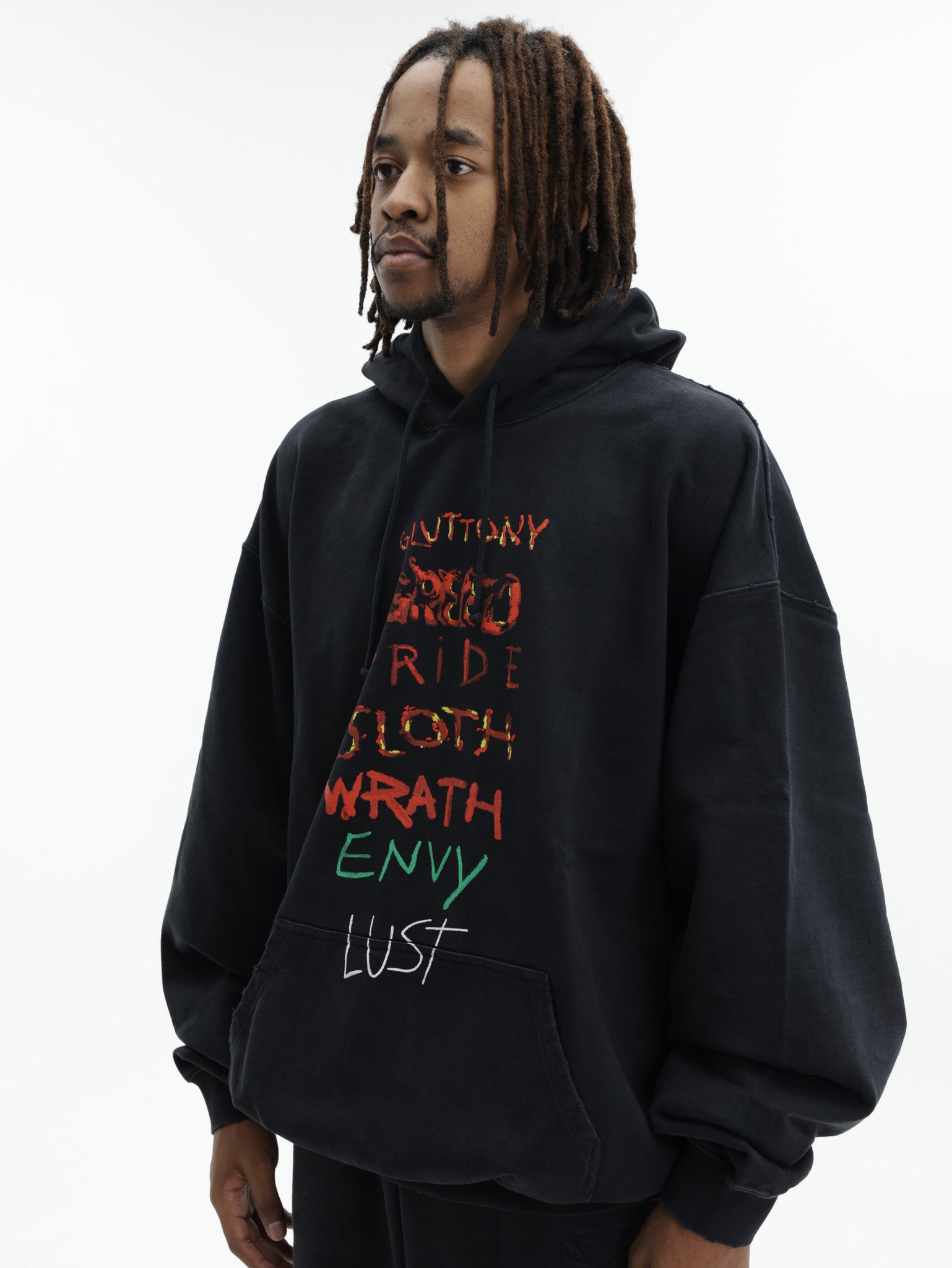 ★Hoods★ Vetements Hoodie 7 Sins Washed-Out Black - AL Capone Premium