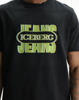 Iceberg Jeans T-Shirt Green Logo Print Black