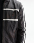 Iceberg Jeans Jacket White Stripe Leather Black
