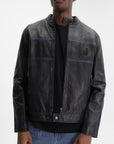 Iceberg Jeans Jacket Leather Navy Stripes Black