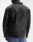 Iceberg Jeans Jacket Leather Navy Stripes Black
