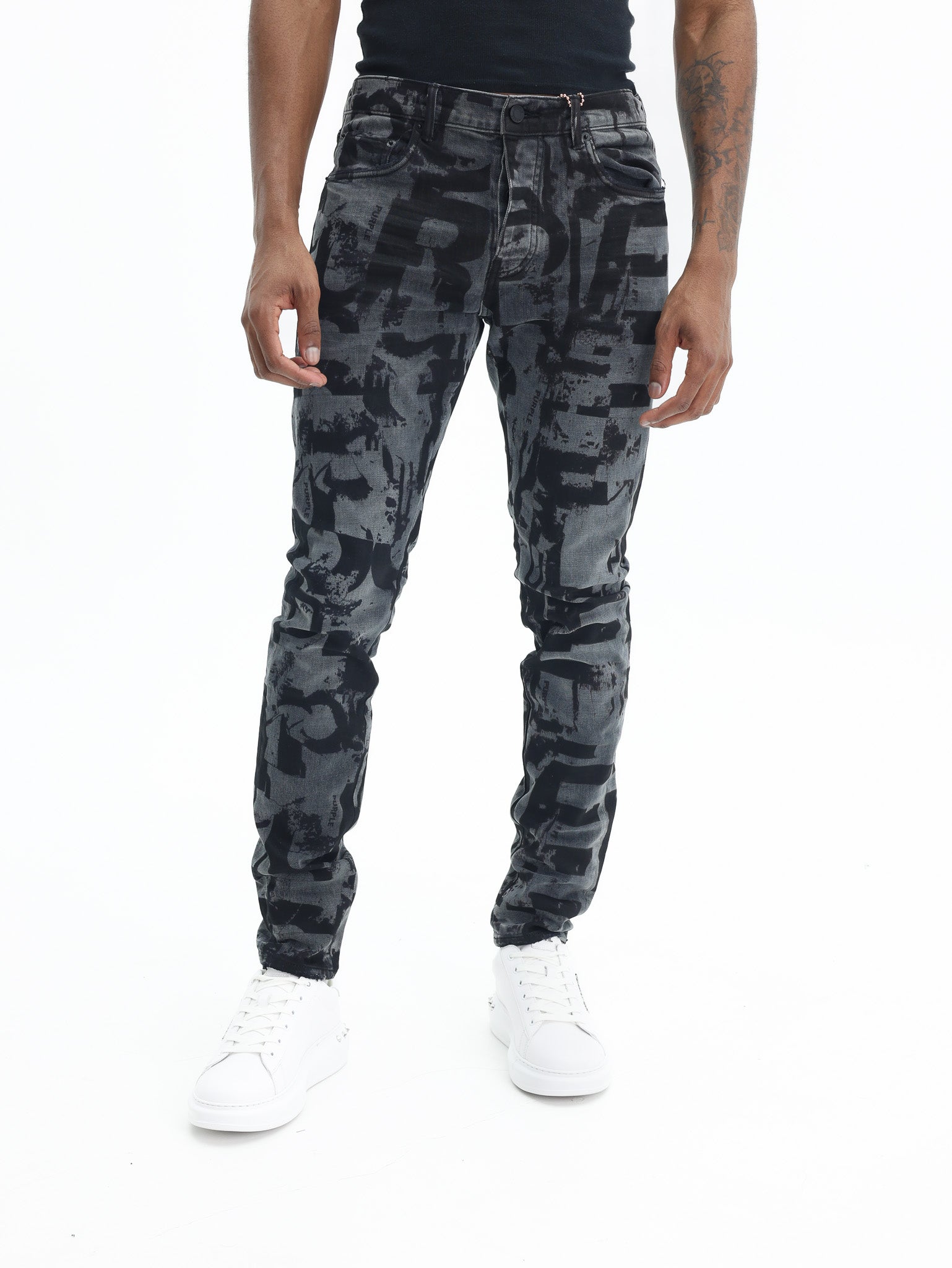 Purple Jeans Skinny Grunge Print Black-AL Capone Premium