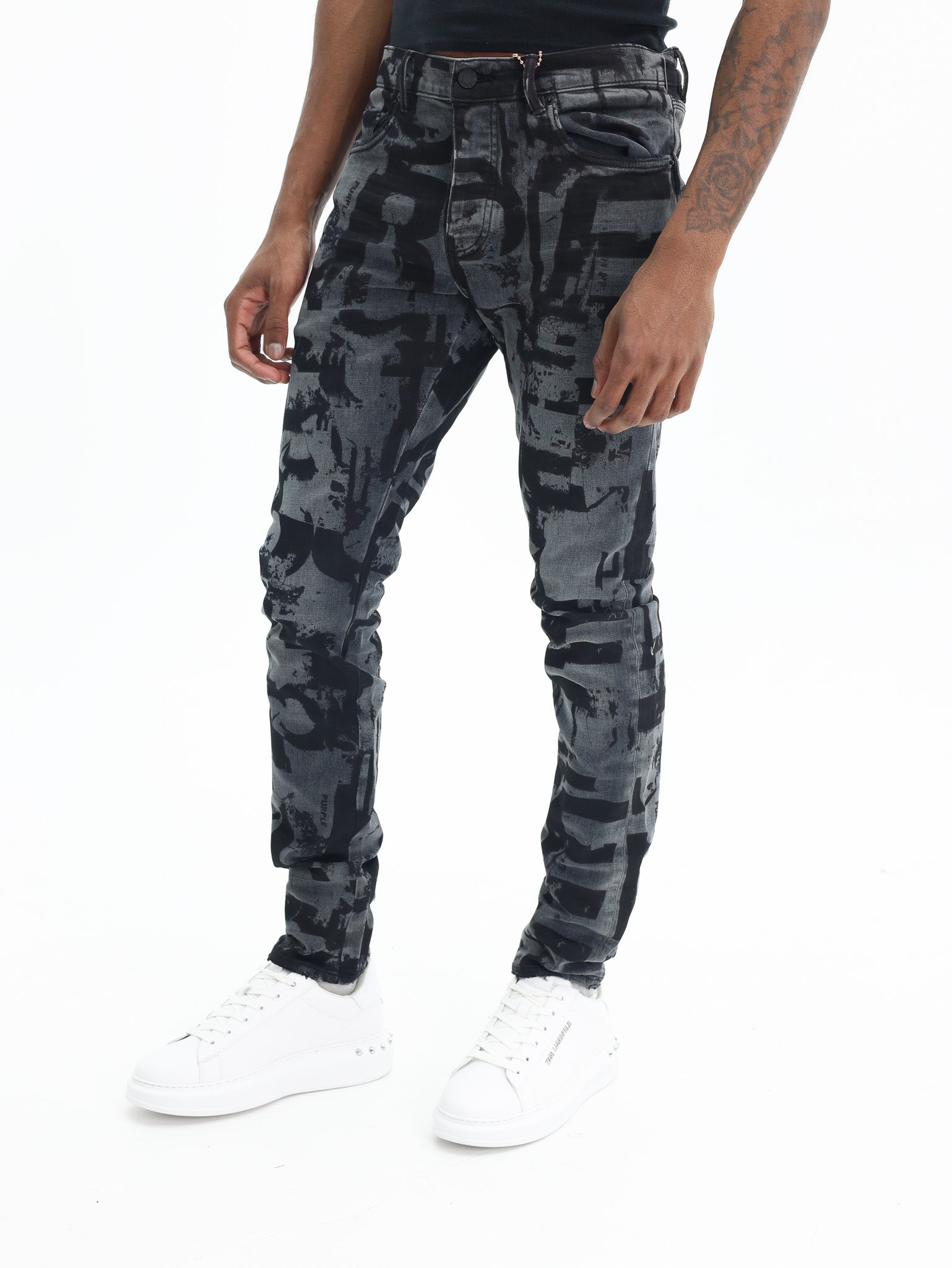 Purple Jeans Skinny Grunge Print Black-AL Capone Premium