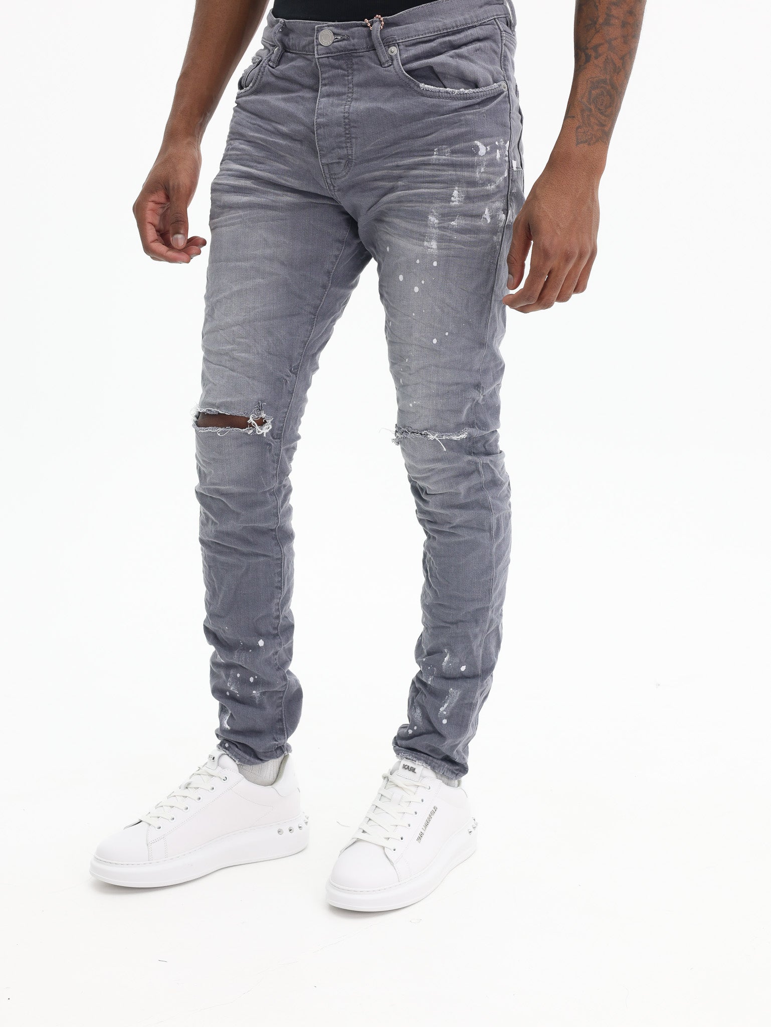 Purple Jeans Worn Knee Slit Grey-AL Capone Premium