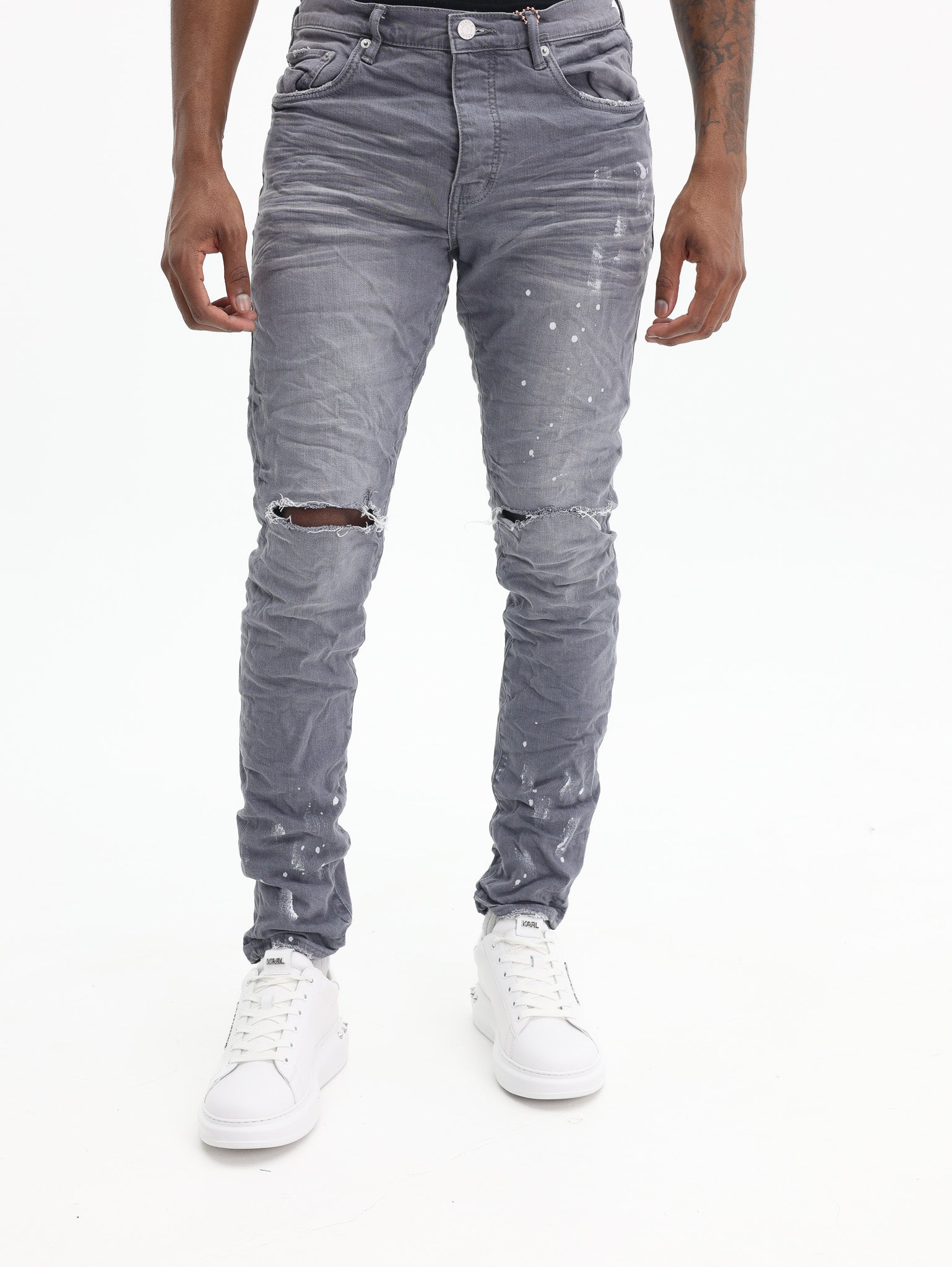 Purple Jeans Worn Knee Slit Grey-AL Capone Premium