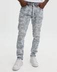 Purple Jeans Skinny Grunge Print Light Indigo