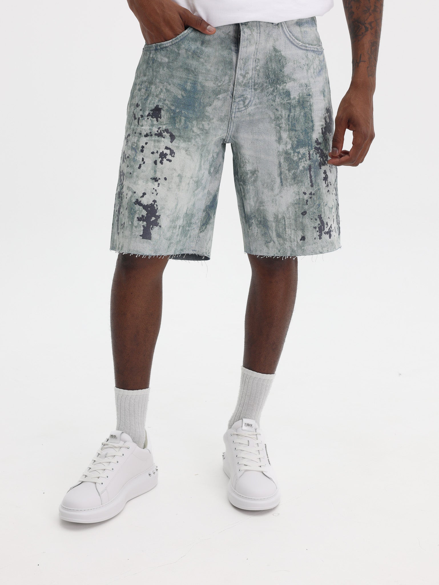Purple Shorts Worn Camouflage Light Indigo-AL Capone Premium