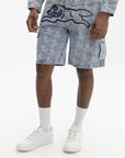 Ice Cream Shorts Repeat Print Denim Heavy Wash Blue