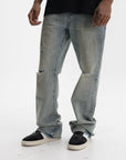 Purple Jeans Dirty Fade Down Rip Indigo
