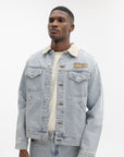 Billionaire Boys Club Denim Jacket Souvenir Cord Collar Trucker Light Wash Blue