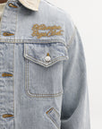 Billionaire Boys Club Denim Jacket Souvenir Cord Collar Trucker Light Wash Blue