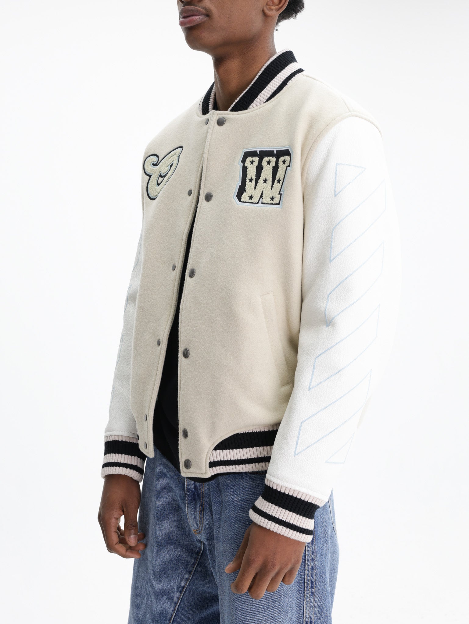 Off - White Jacket Leather Varsity Cream - AL Capone Premium
