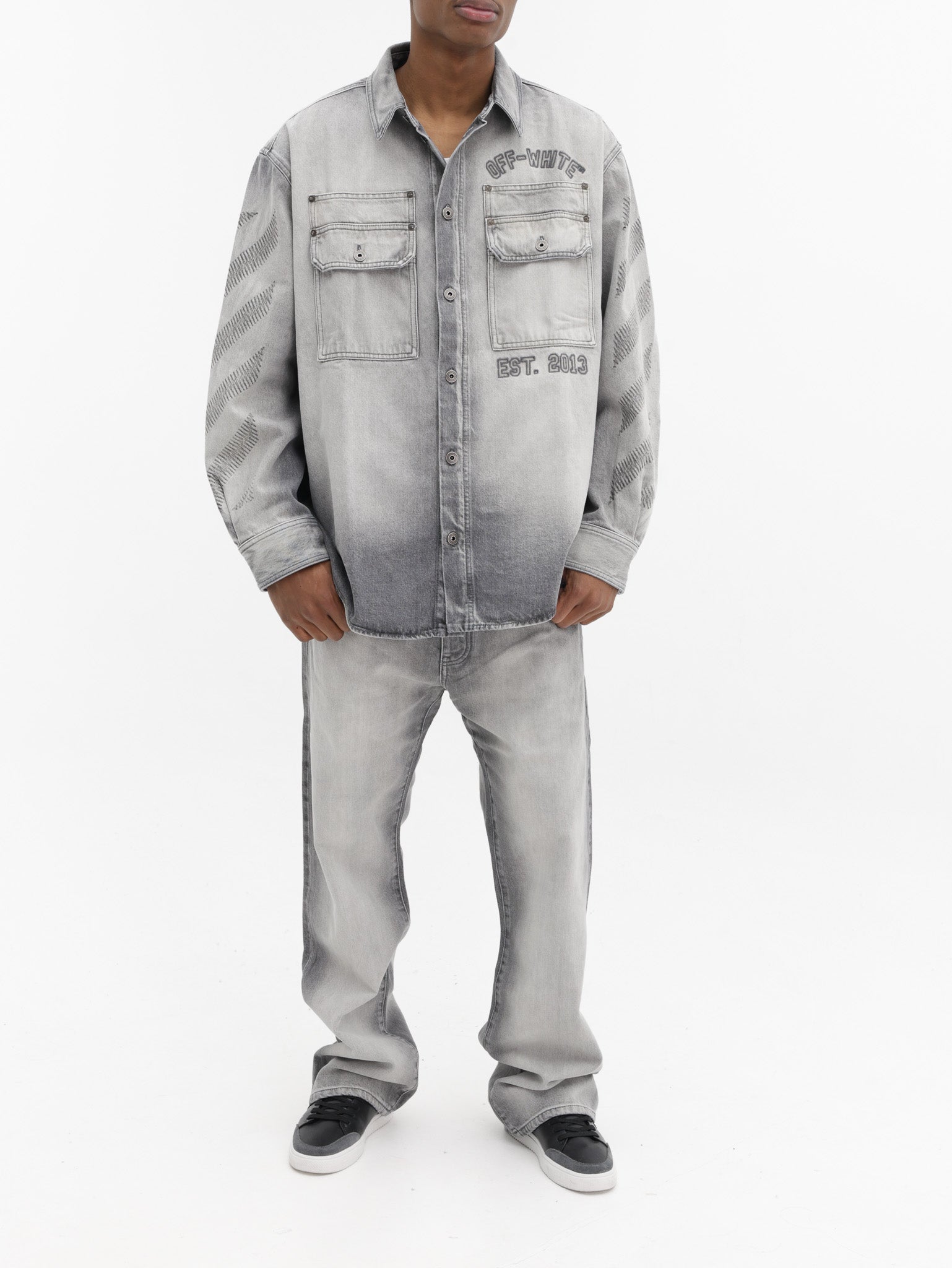 Off - White Jeans Diag Slim Relaxed Grey - AL Capone Premium
